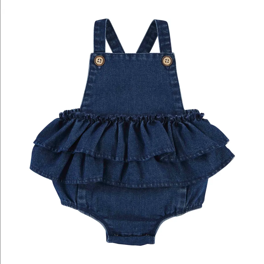 Mudpie Denim Ruffle Baby Romper