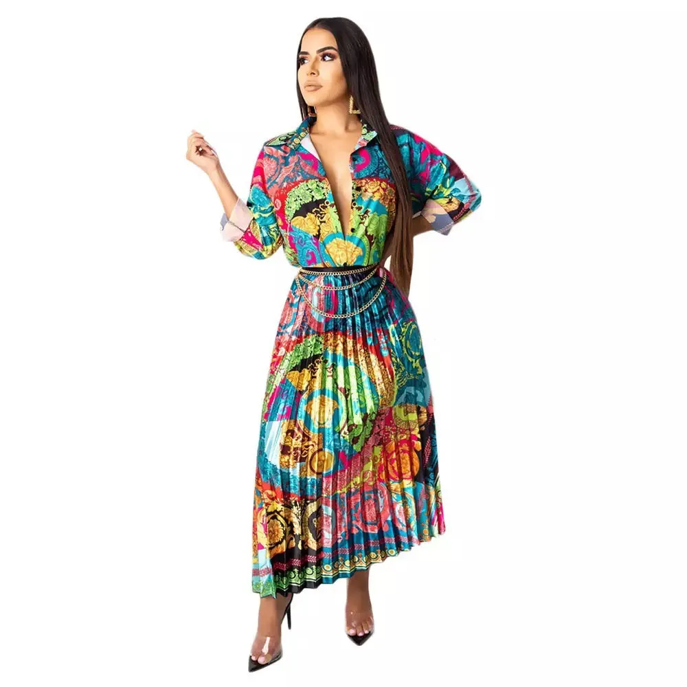 Multi Colored Pleated Skirt Set