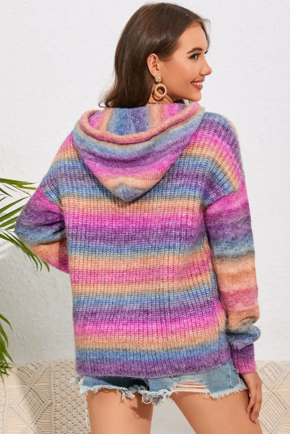 Multicolor Dropped Shoulder Hooded Sweater