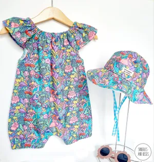 Mushroom Magic Print Frill Sleeve Bubble Romper-New!