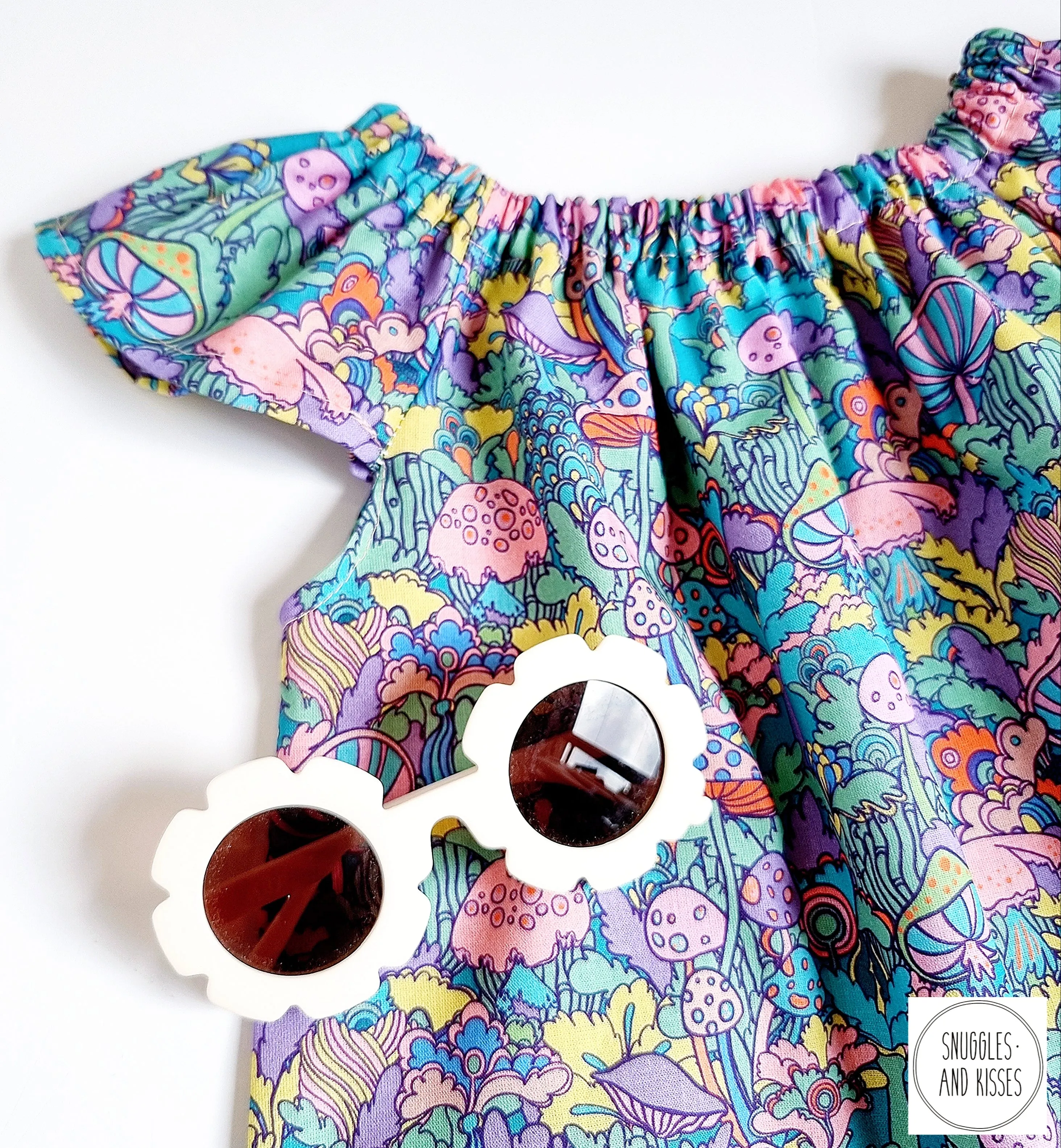 Mushroom Magic Print Frill Sleeve Bubble Romper-New!