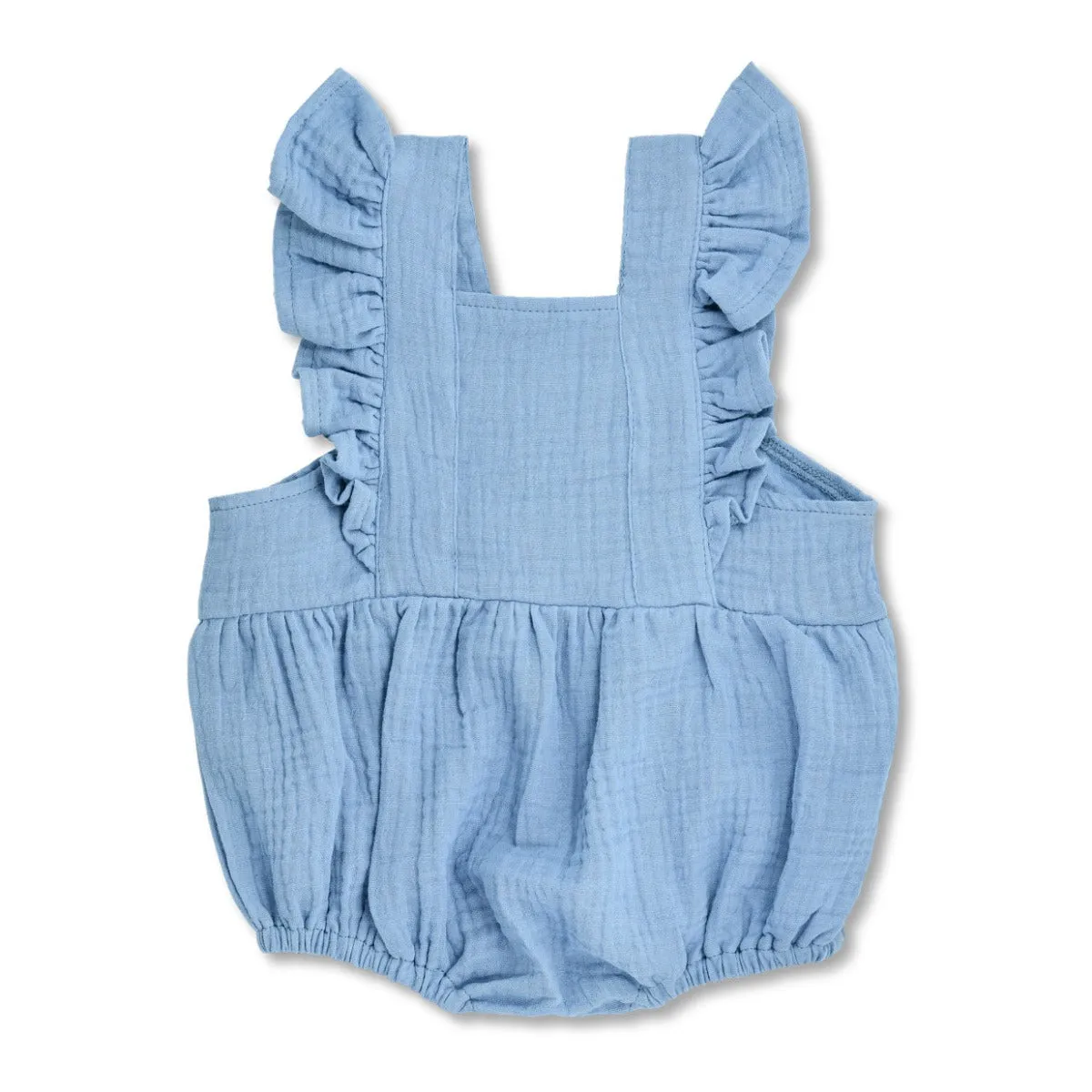 Muslin Flutter Sleeve Romper - Blue