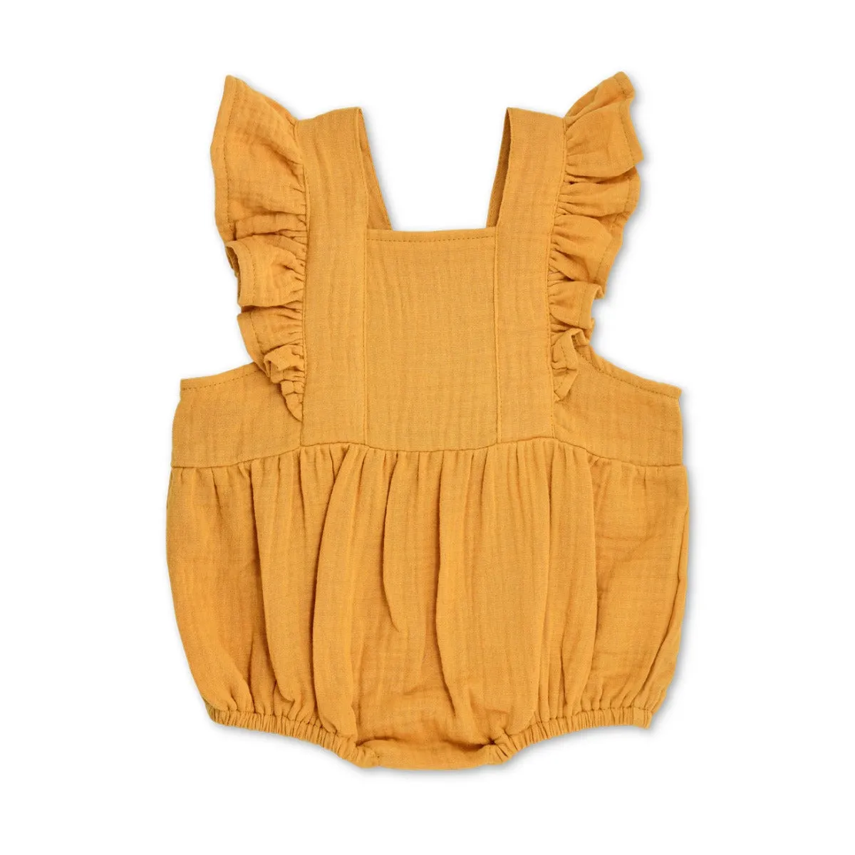 Muslin Flutter Sleeve Romper - Mustard