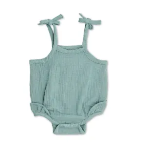 Muslin Ruffle Romper with Ties - Teal