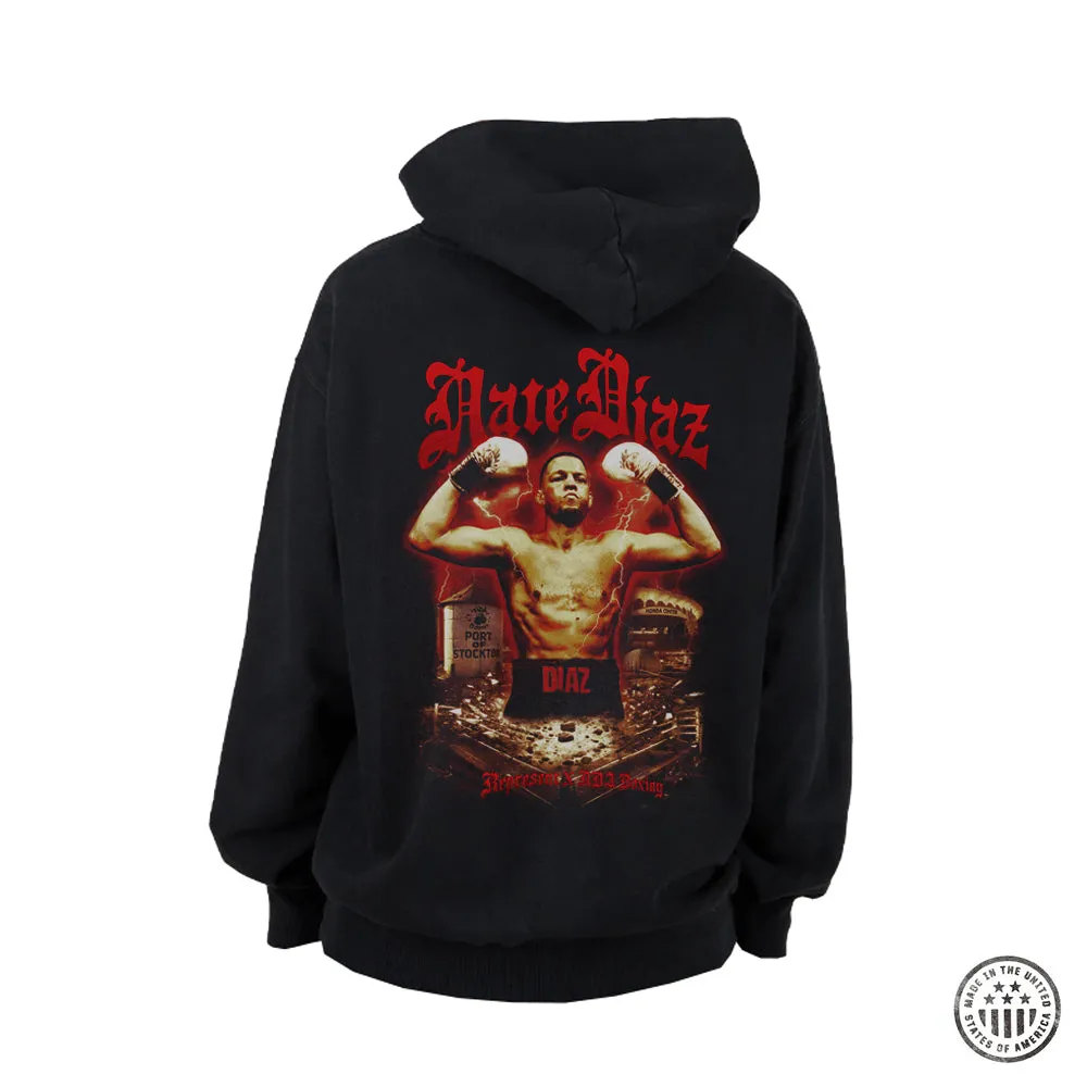 NATE DIAZ JULY 6TH MMXXIV Premium USA MADE Heavy Hoodie [BLACK] THE BADDEST CAPSULE