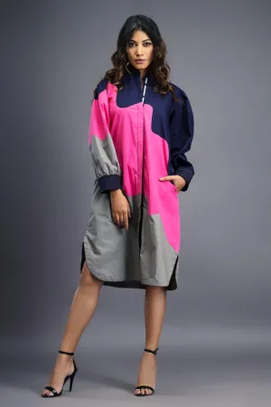 NAVY BLUE PINK SHIRT DRESS