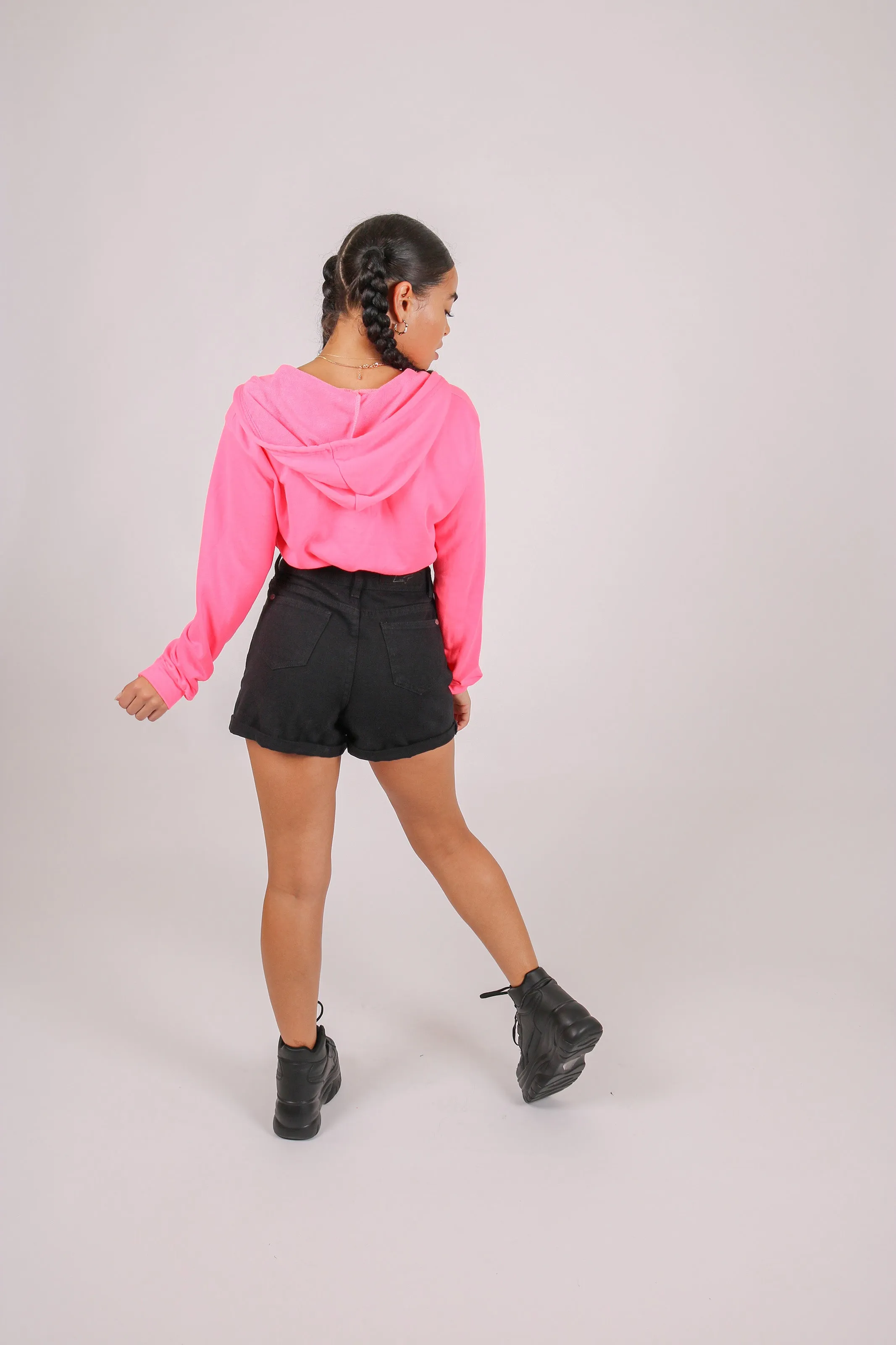 Neon Pink Cropped Hoodie