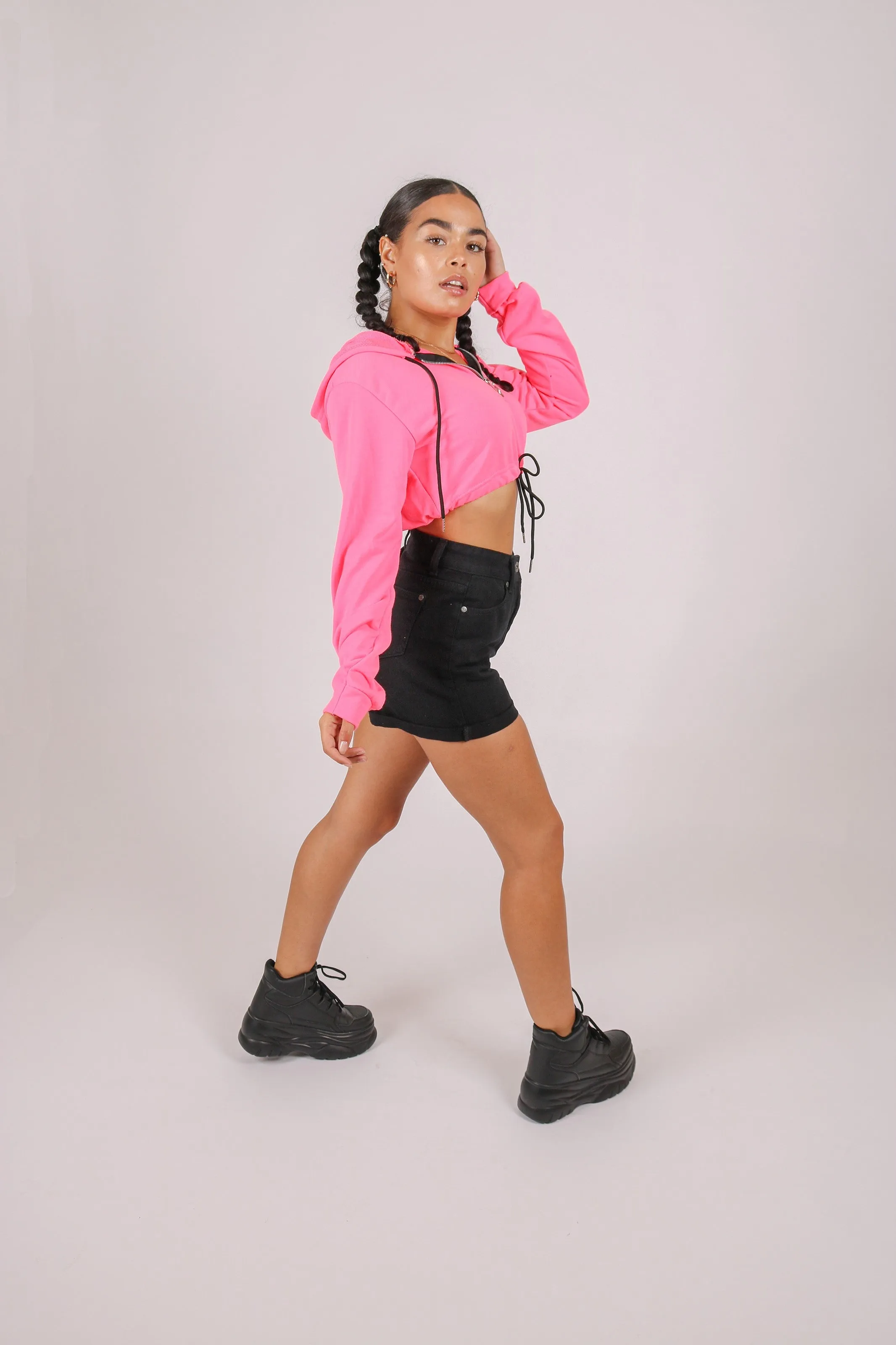 Neon Pink Cropped Hoodie