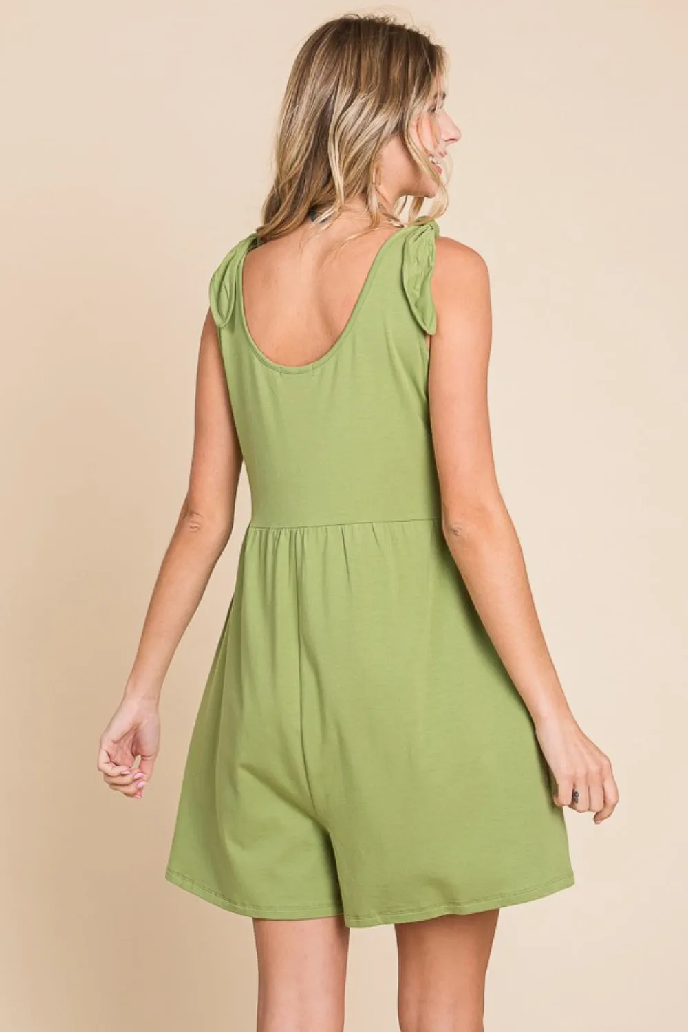 Olive Shoulder Knot Baggy Romper