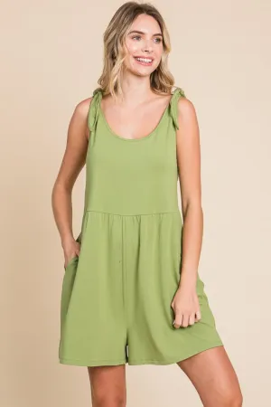 Olive Shoulder Knot Baggy Romper