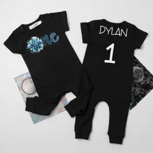 One Snowflake Personalized 1st Birthday Short Sleeve Slim Fit Romper