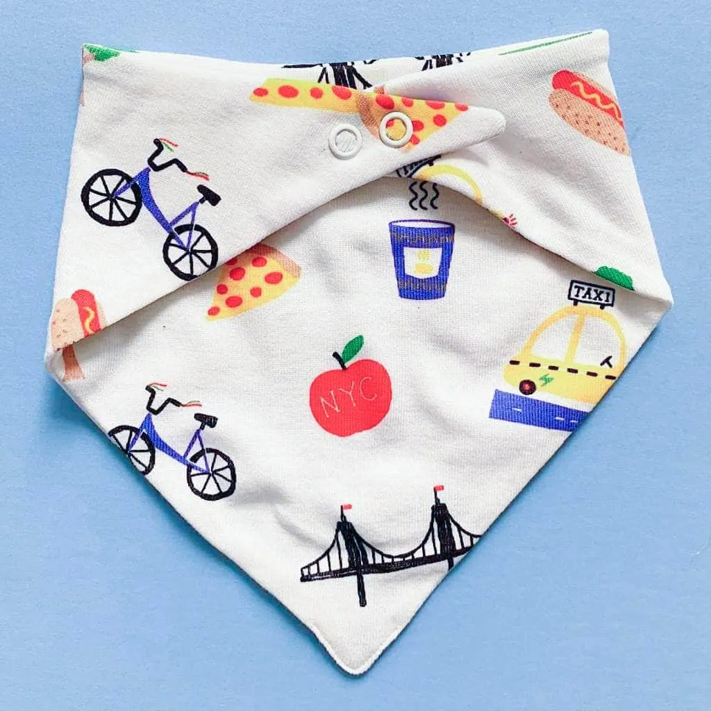 Organic Baby Bib Kerchief Reversible - Big City All Over Print