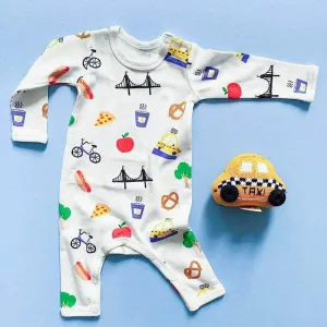 Organic Baby Gift Set - New York Onesie & NYC Taxi Rattle Toy