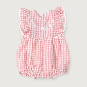 Organic Baby Romper - Seersucker Gingham Pink