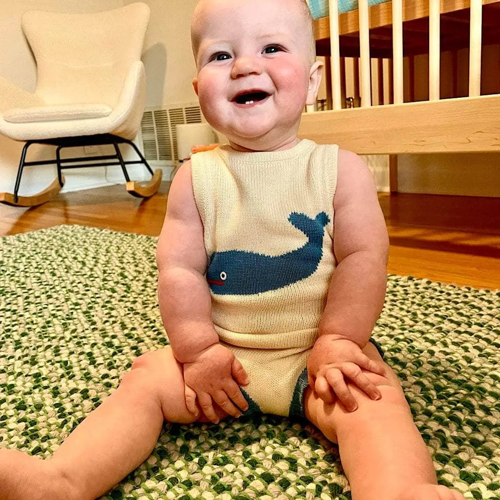 Organic Baby Romper, Sleeveless Knit - Whale