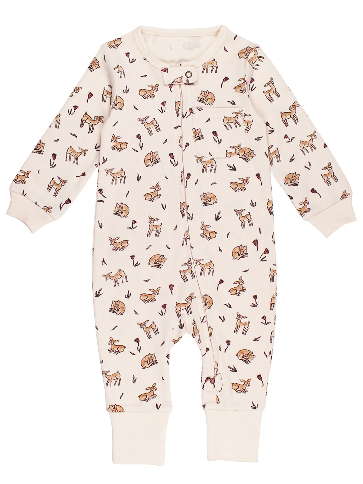 Organic Footless 2-Way Zipper Romper, Doe-a-Deer