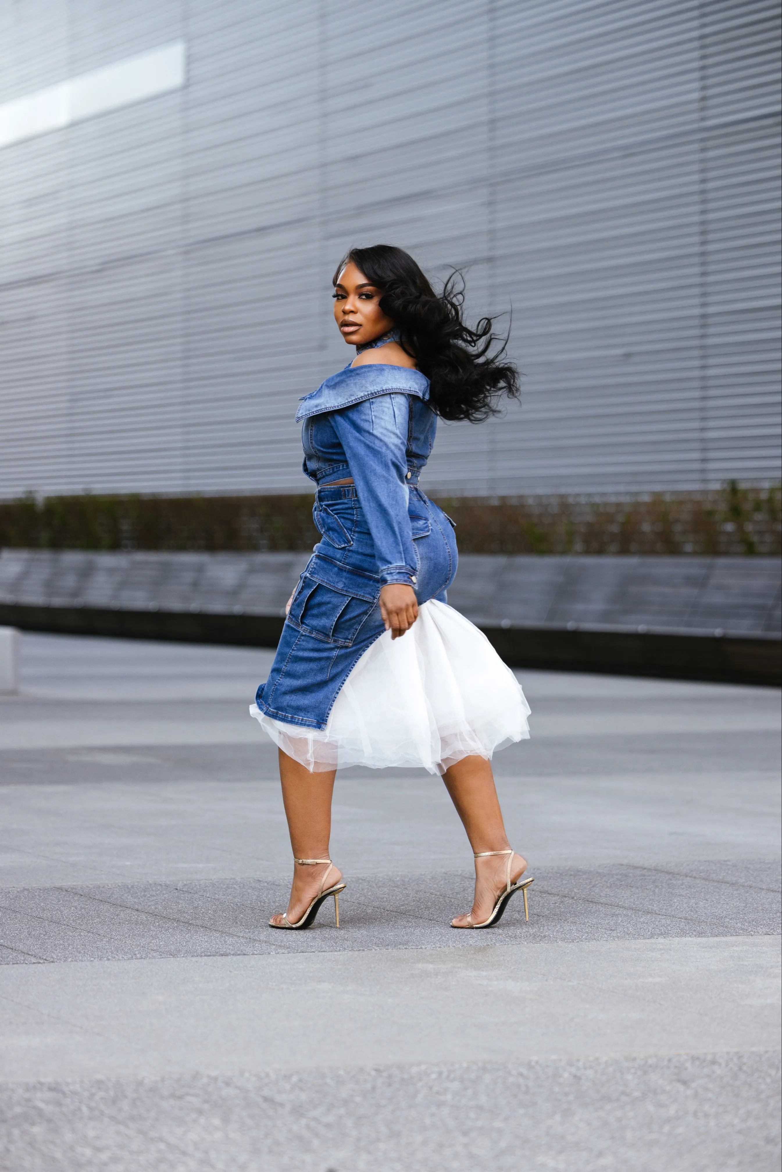 Oyemwen Business in front, Party in the back Denim and Tulle Set