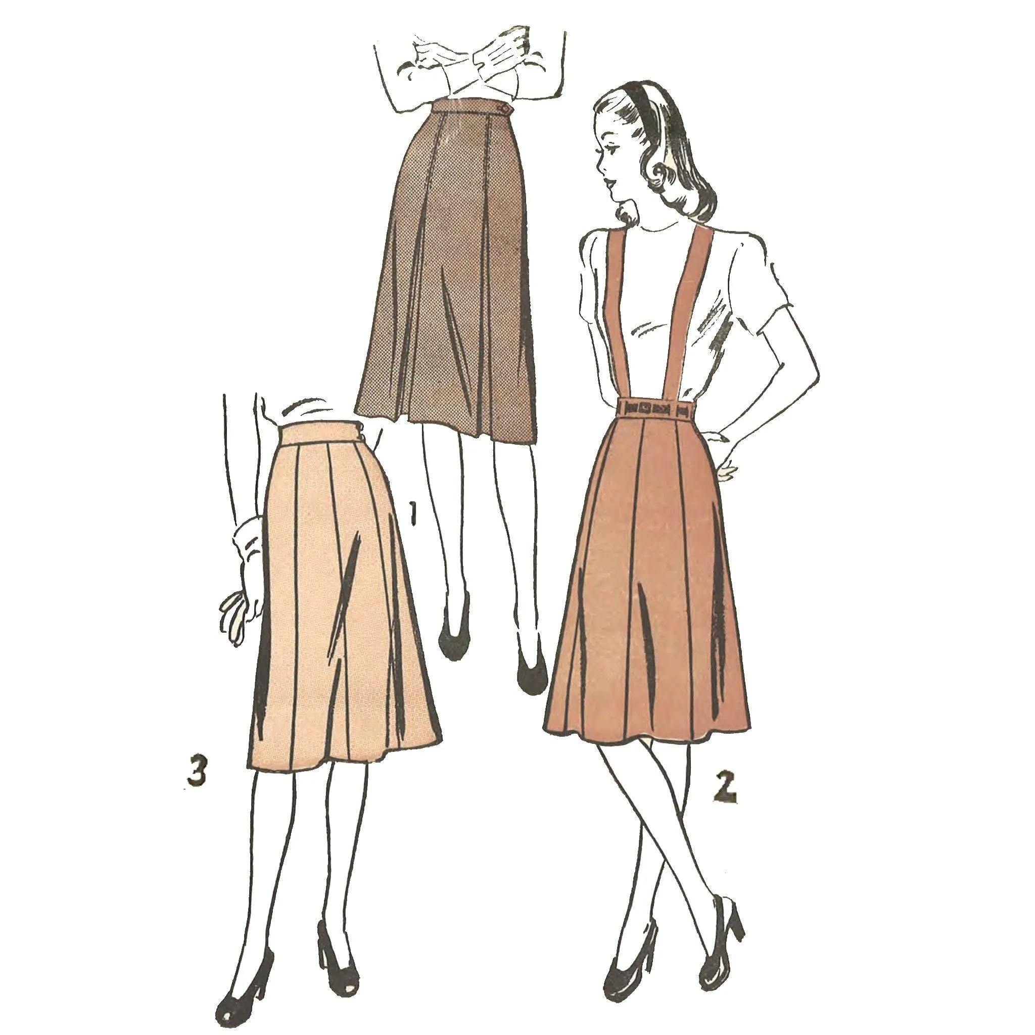 PDF - 1940s Sewing Pattern: Day Skirt with Suspenders /Braises -  Waist 24” (61cm) - Instantly Print at Home