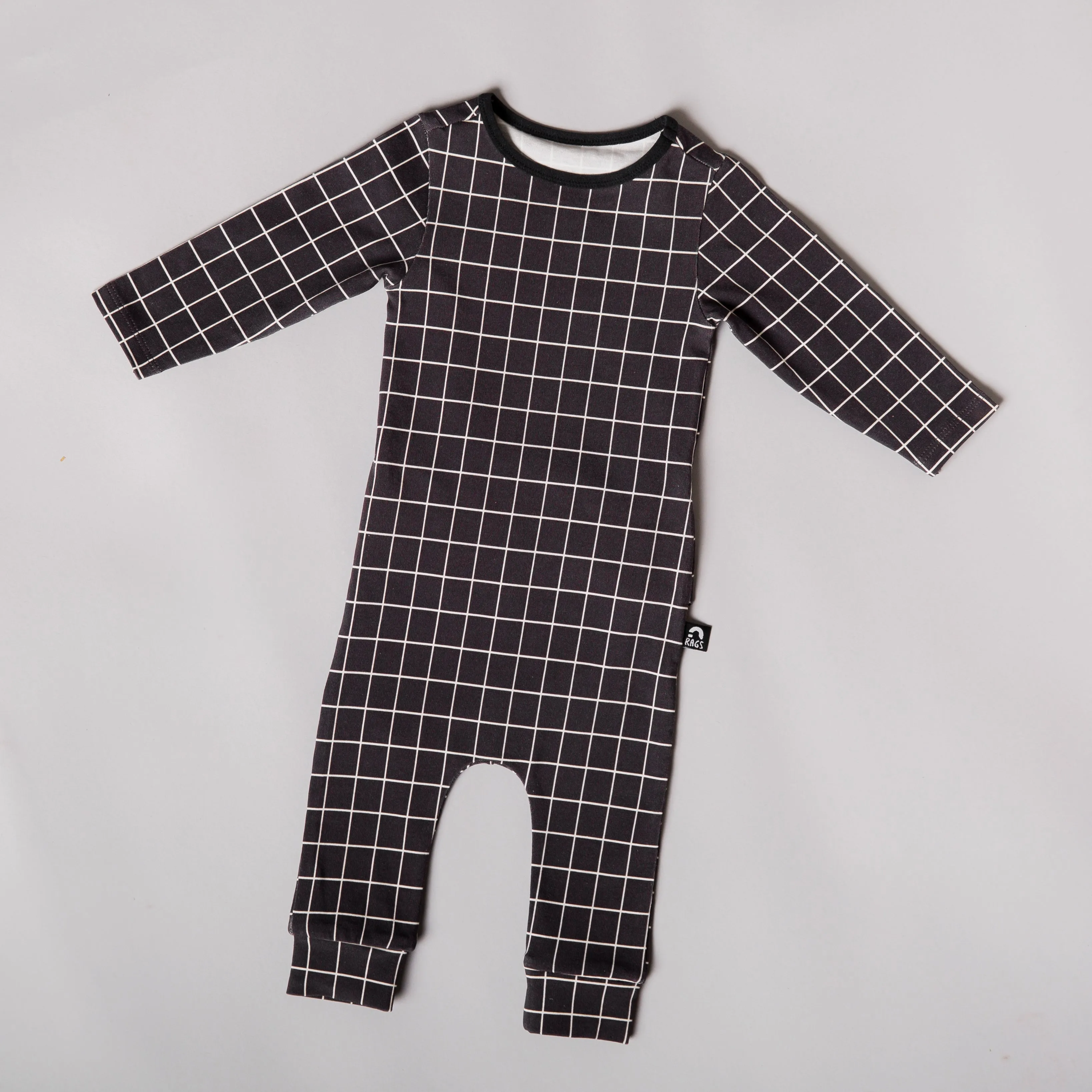 Peekabooty™ Rag Romper - Black Grid