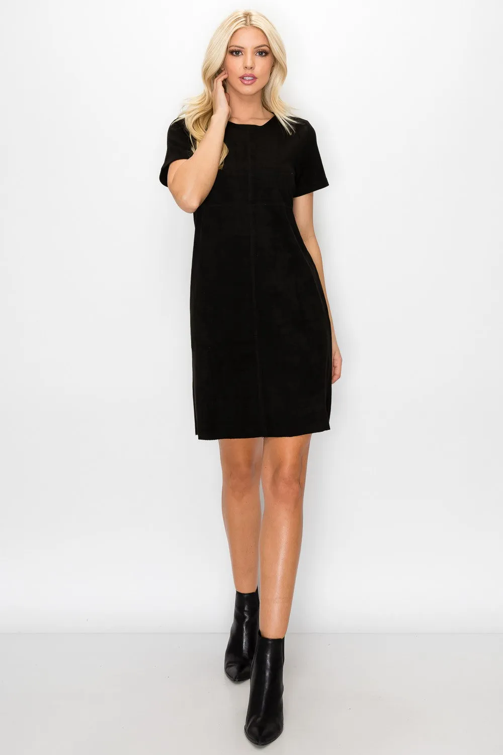 Phoenix Suede Tee Dress - Black