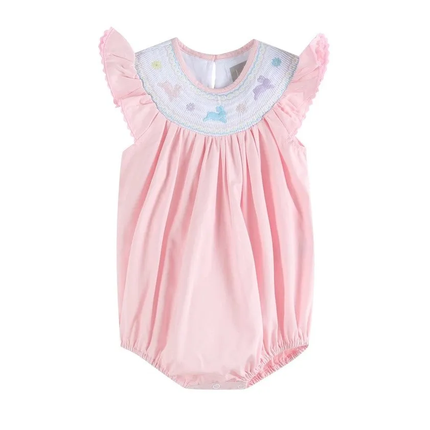 Pink Easter Bunny Smocked Flutter Romper