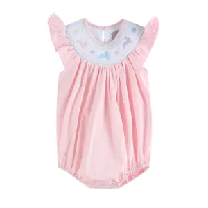 Pink Easter Bunny Smocked Flutter Romper