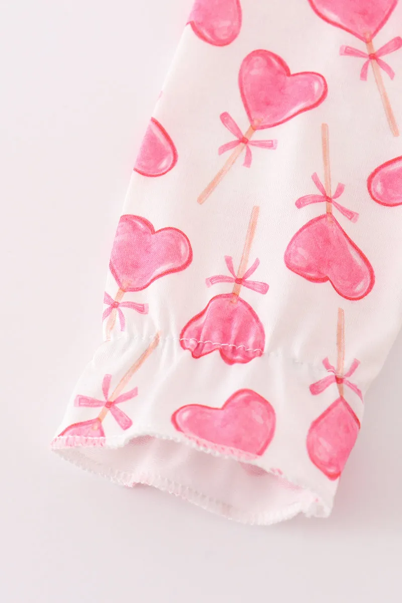 Pink valentine heart print girl romper