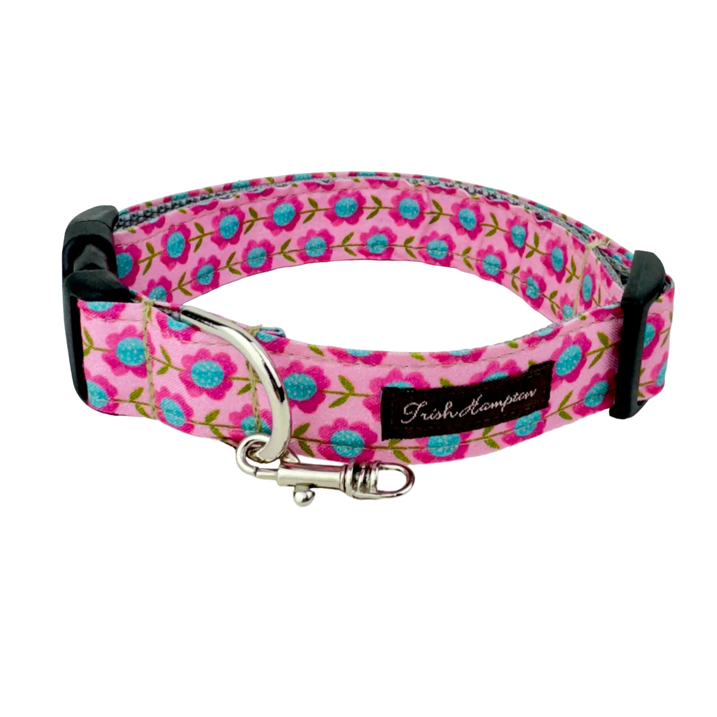 Pink/Aqua Flower Vines Dog Collar - 1066