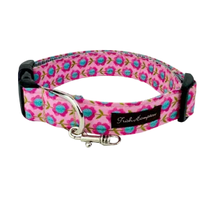 Pink/Aqua Flower Vines Dog Collar - 1066