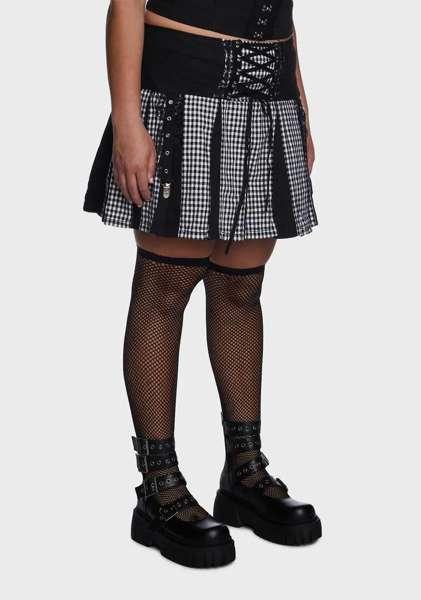 Plus Black And White Pleated Garter Skirt