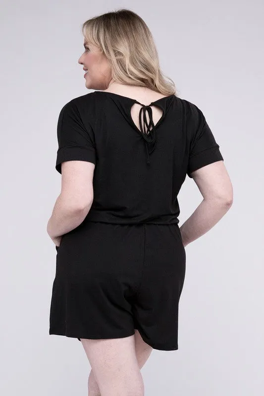 Plus Size Brushed DTY Romper with Pockets