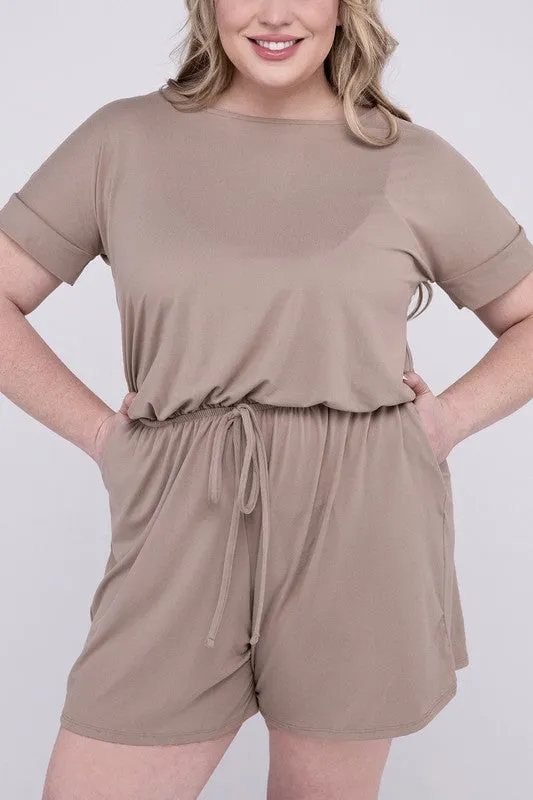 Plus Size Brushed DTY Romper with Pockets