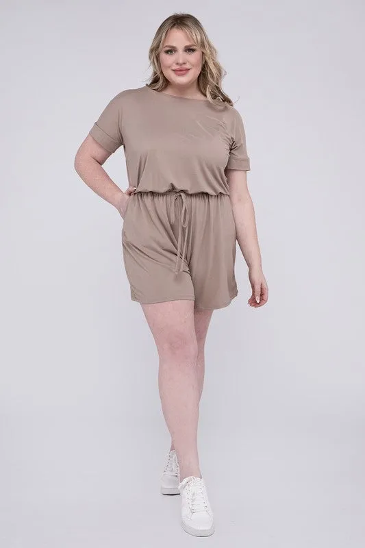 Plus Size Brushed DTY Romper with Pockets