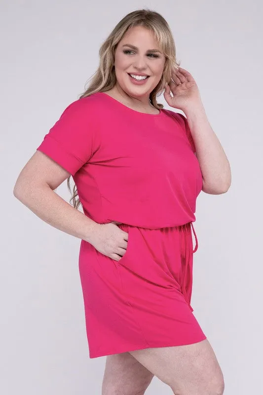 Plus Size Brushed DTY Romper with Pockets