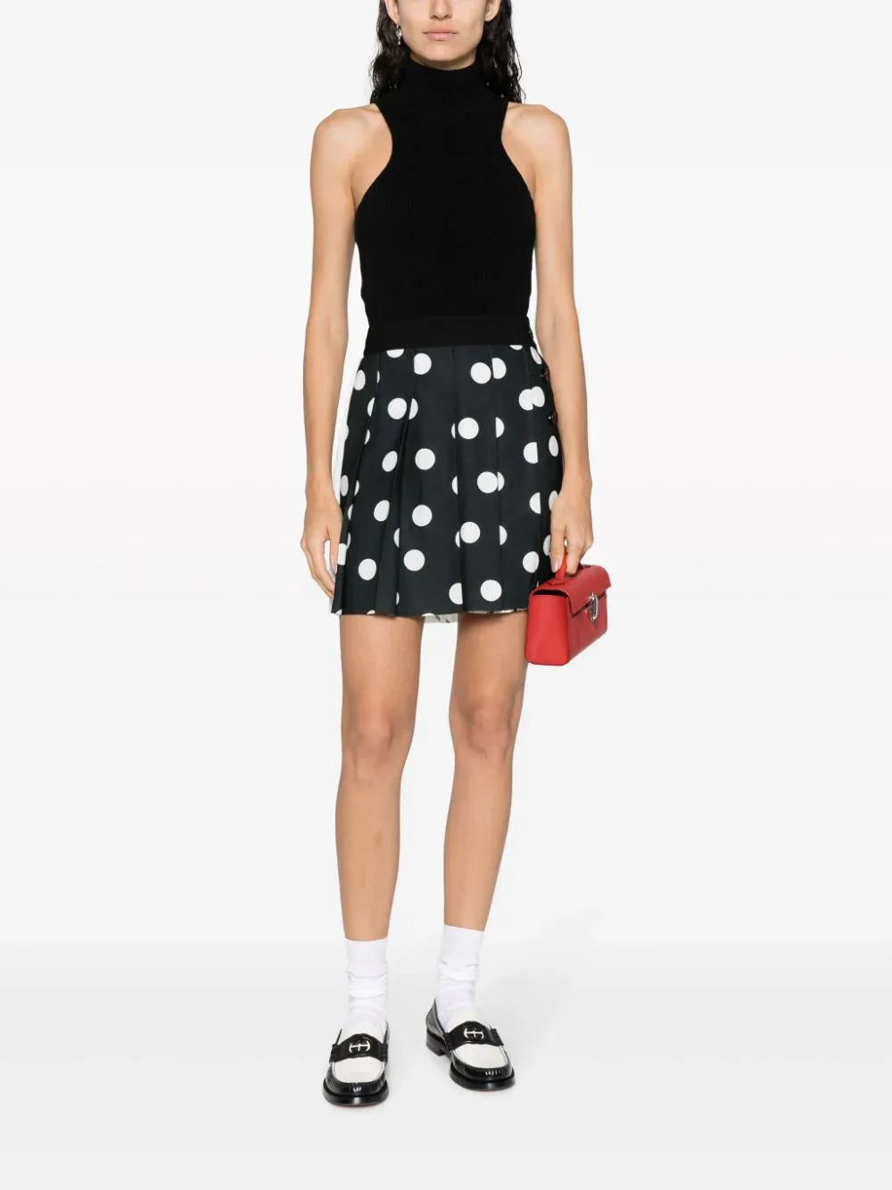 polka dot pleated mini skirt