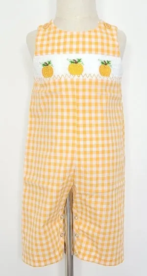 Pumpkin Smocked Boys Jon Jon Romper