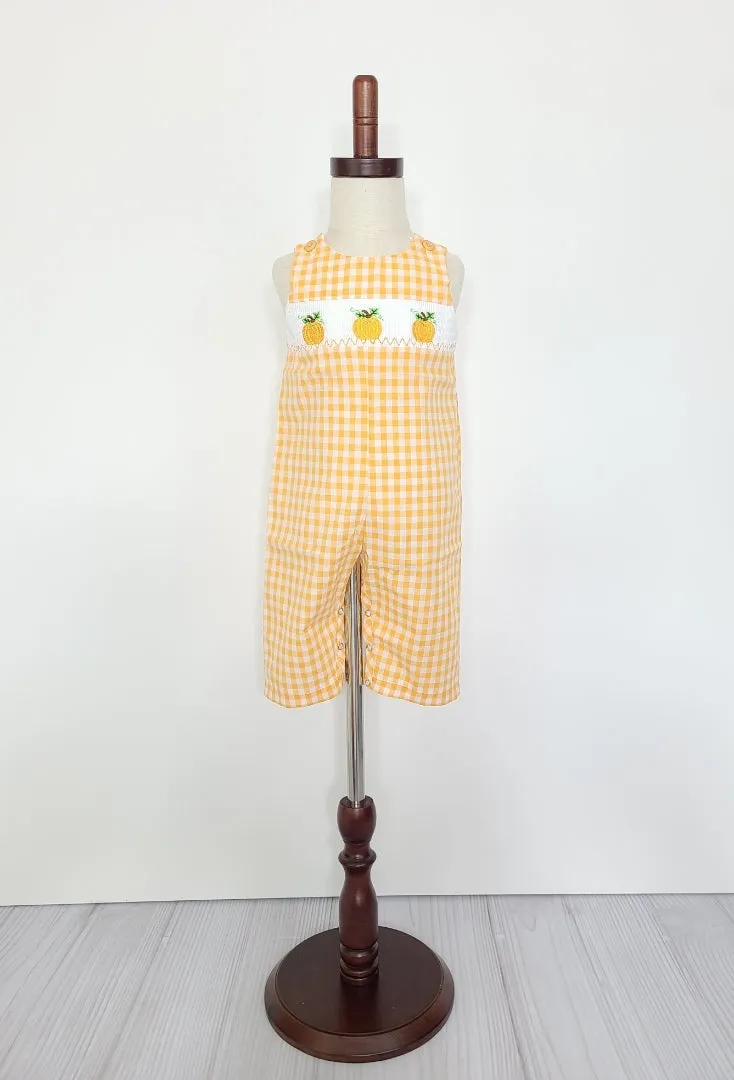 Pumpkin Smocked Boys Jon Jon Romper