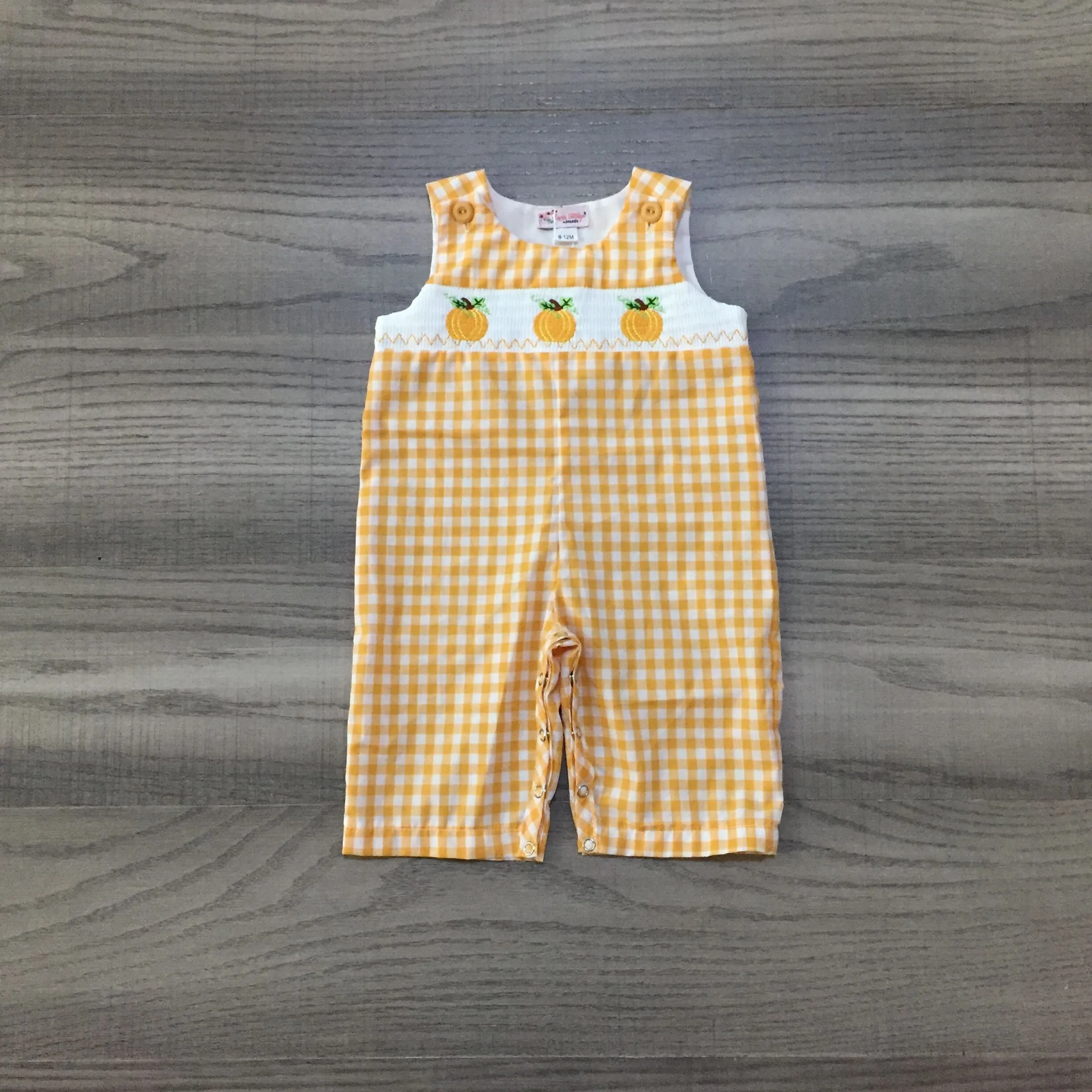 Pumpkin Smocked Boys Jon Jon Romper