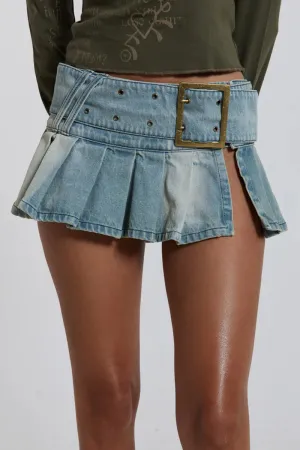 QB731 Low Rise Pleated Denim Skirt