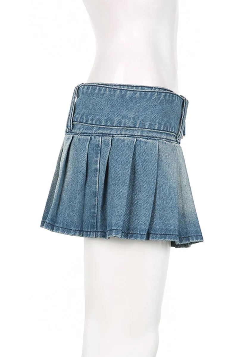 QB731 Low Rise Pleated Denim Skirt