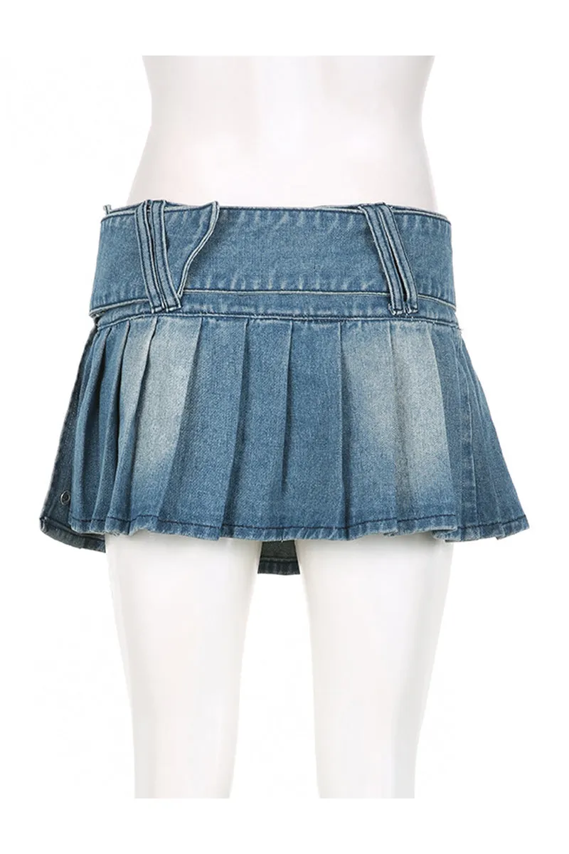 QB731 Low Rise Pleated Denim Skirt