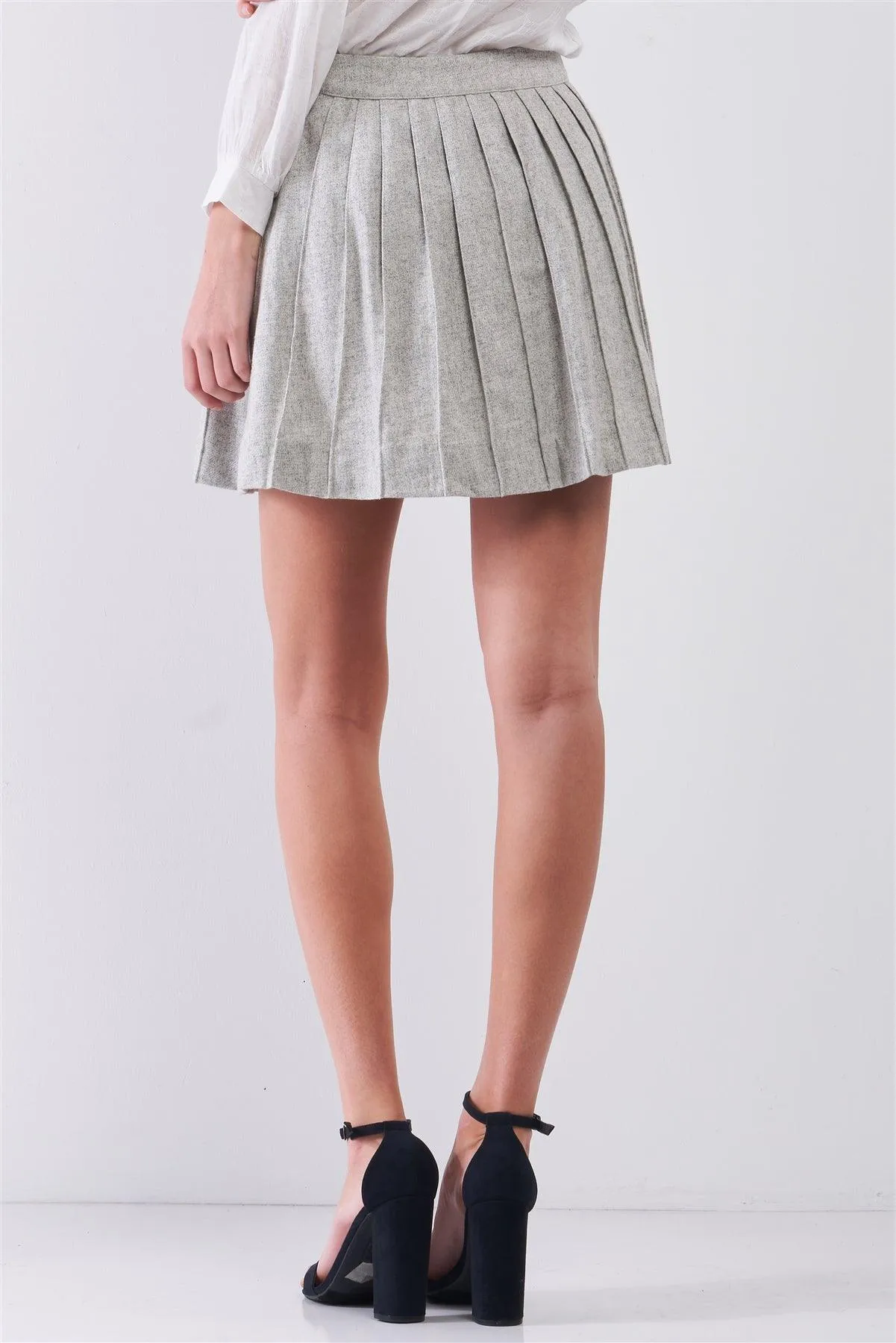 "Back To School" Grey Woolen Pleated Mini Skirt /1-2-2-1