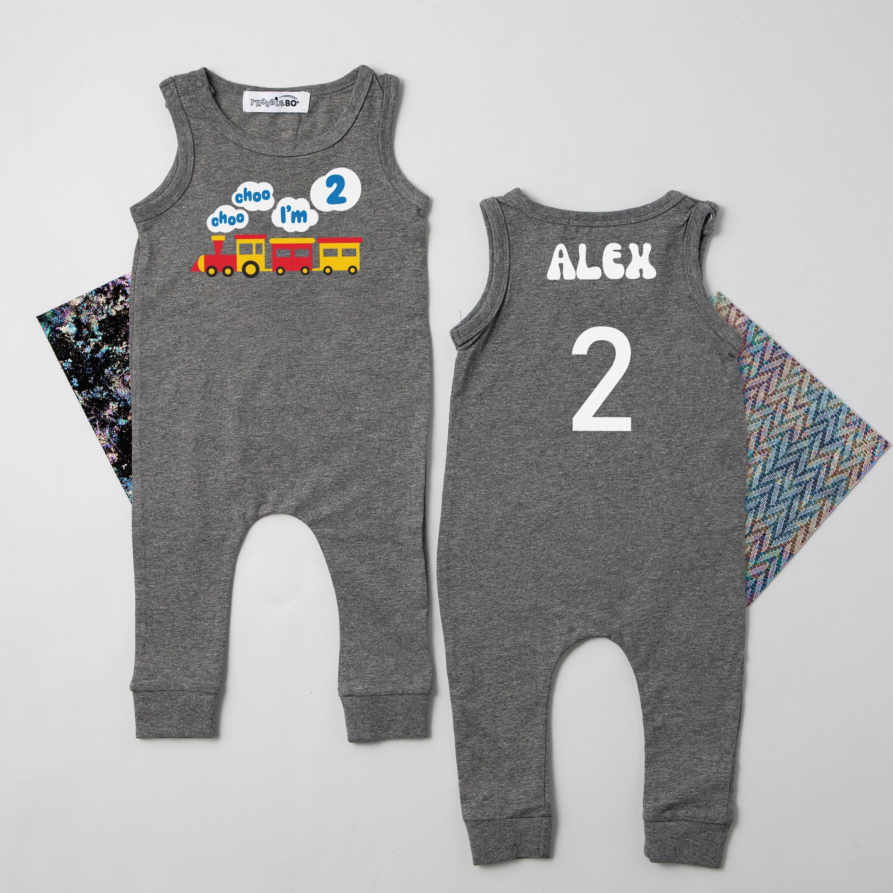 "Choo Choo I'm 2" 2nd Birthday Slim Fit Sleeveless Romper