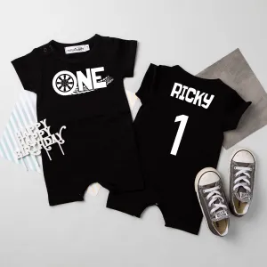 "ONE Tire Tracks" Racecar Themed 1st Birthday Slim Fit Shorts