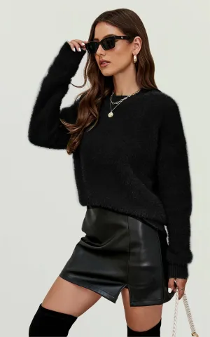 Relaxed Soft Comfy Jumper Top In Black