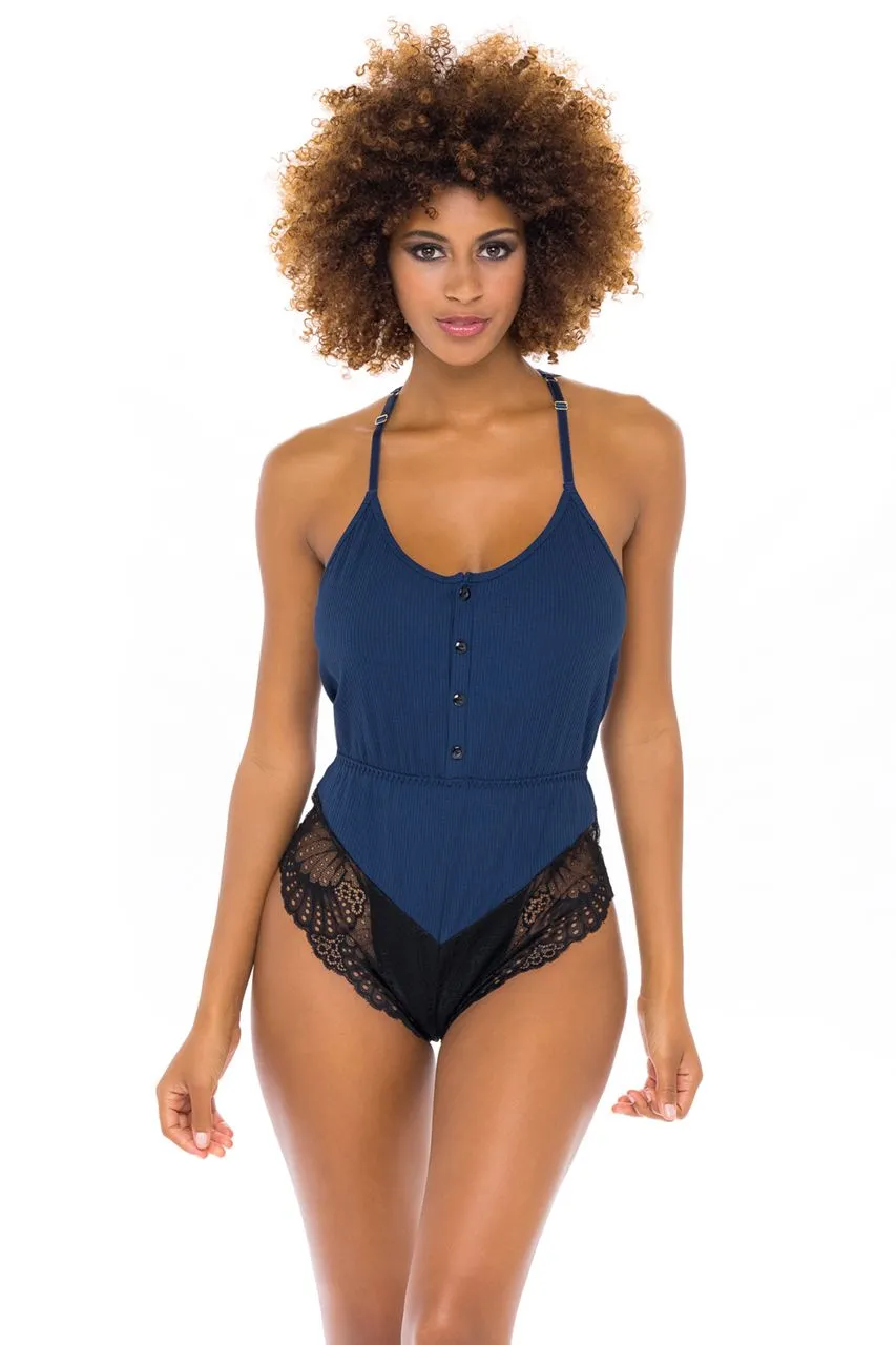 RIBBED JERSEY ROMPER - ESTATE BLUE/BLACK