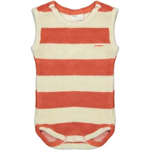 Riffle Amsterdam - Organic Sleeveless Terry Romper - Tangerine Stripe