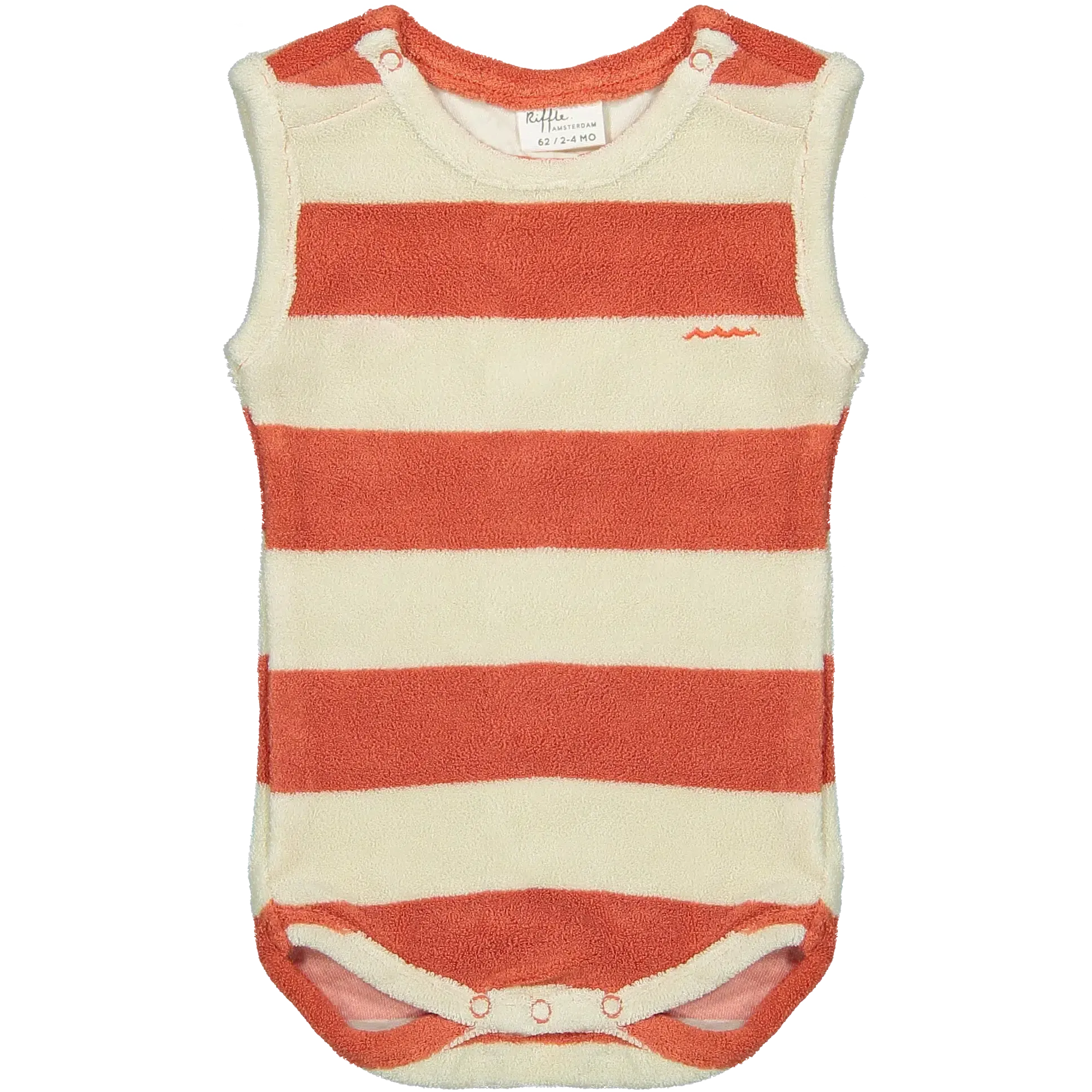 Riffle Amsterdam - Organic Sleeveless Terry Romper - Tangerine Stripe