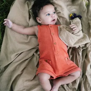 Riffle Amsterdam - Organic Sleeveless Terry Romper - Tangerine