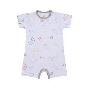 Romper Short Sleeve Colourful Moon & Star White with Grey Border